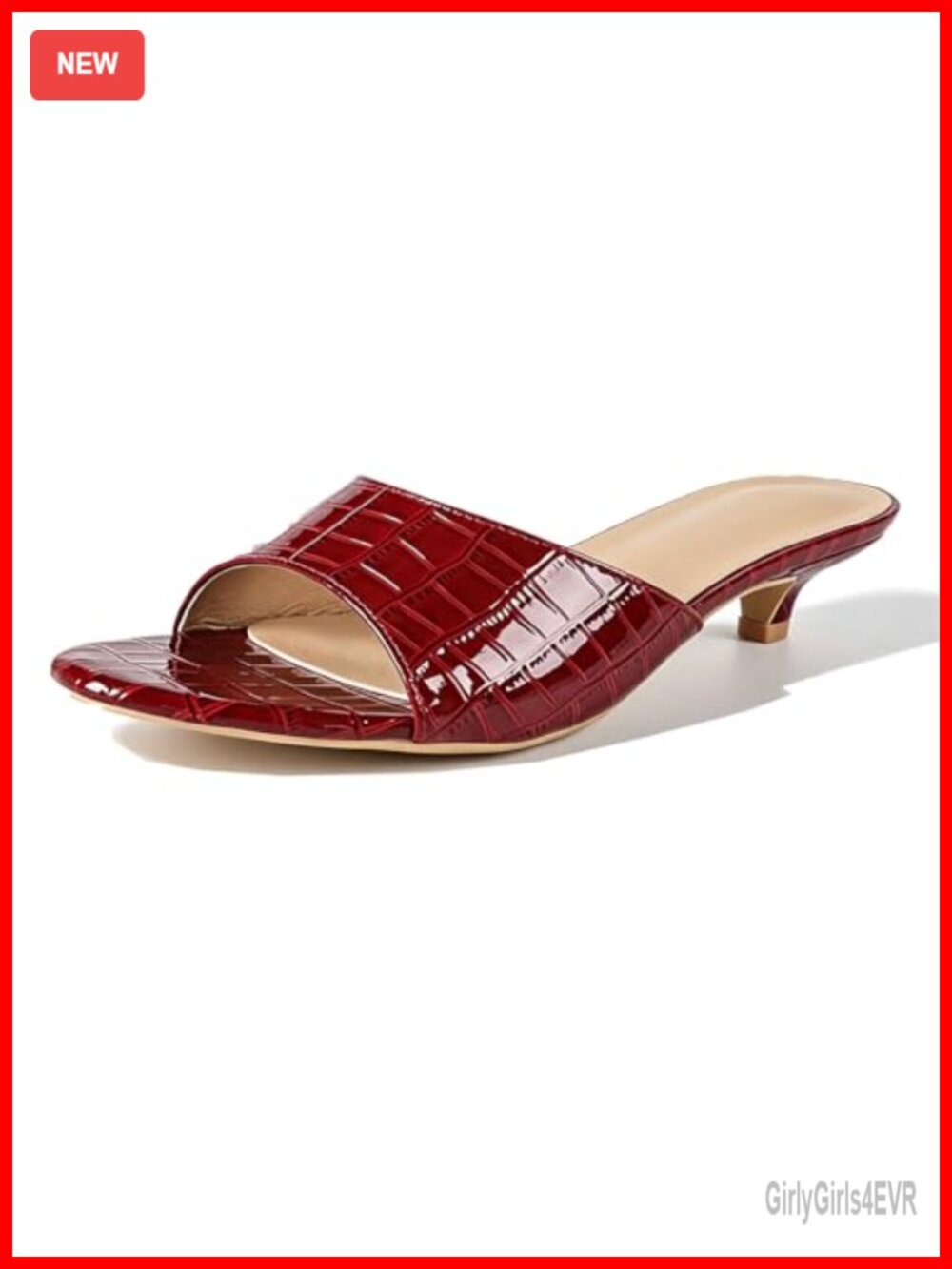 Women's Low Kitten Heel Slide Sandals Crocodile-Embossed Mules Slip-On